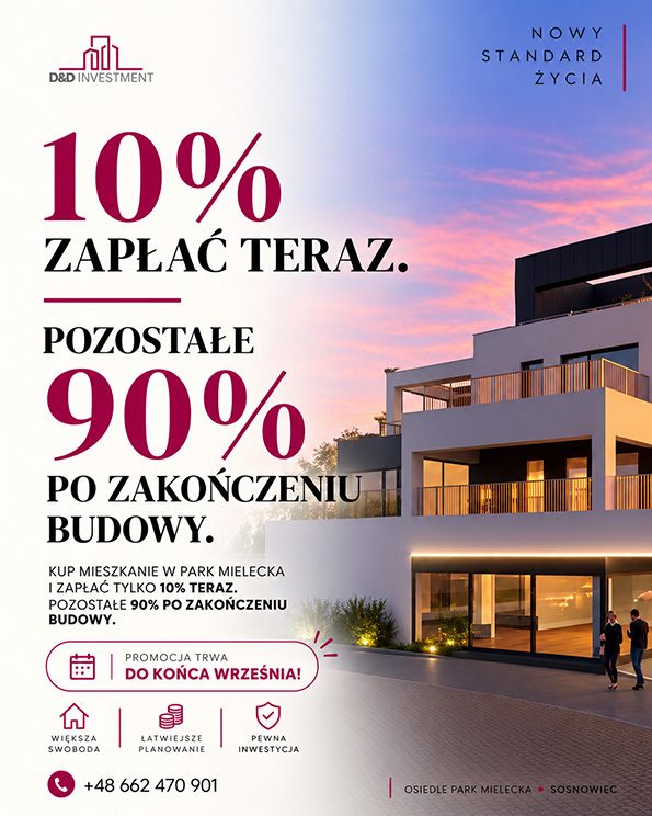 Promocja Park Mielecka: zapłać 10% teraz, pozostałe 90% po zakończeniu budowy. Promocja trwa do końca września.